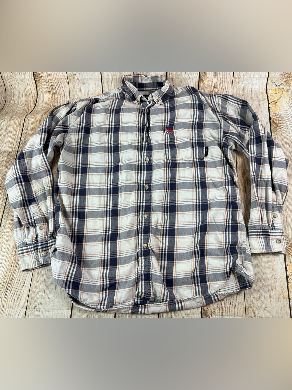 Mens Ariat FR CAT 2 Fire Resistant Plaid Button Down Work Shirt Size Large